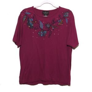 Vintage Carole Little Oversized Floral Applique Tee Cotton Size Small